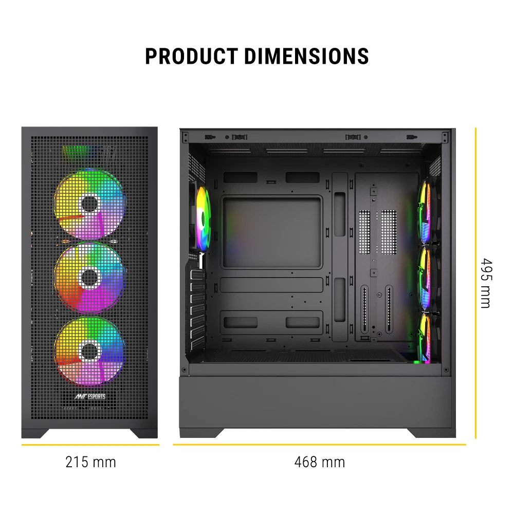 Ant Esports Mid Tower Cabinet (ATX/M-ATX/M-ITX) EVO 360 view 3